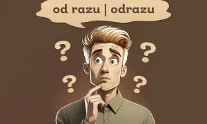 Zastanawia się, czy napisać "od razu" czy "odrazu". Wokół niego unoszą się znaki zapytania.
