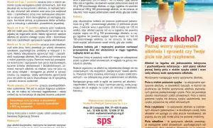 Dwa drinki z parasolkami i owocami. Tekst informuje o wzorach spożywania alkoholu i ryzyku, wspominając o tynidazolu.