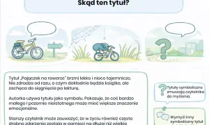 Pajączek na rowerze, symbol małości i wielkiego znaczenia. Tytuł zachęca do lektury, budząc ciekawość.