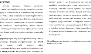 Streszczenie lektury o wpływie gier komputerowych na dzieci w wieku wczesnoszkolnym. Badania ankietowe i wywiady z rodzicami i dziećmi.