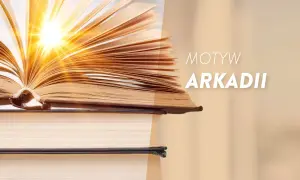 Otwarta księga, z której wydobywa się światło, symbolizuje motyw arkadii i wiedzy.