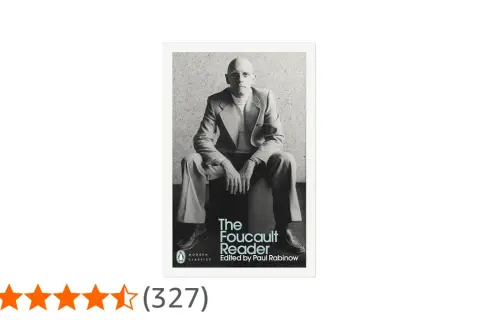 Okładka książki "The Foucault Reader" z portretem autora. Fuko w eleganckim garniturze siedzi na krześle.