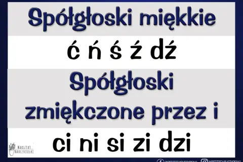 Spółgłoski miękkie: ć, ń, ś, ź, dź. Spółgłoski zmiękczone przez i: ci, ni, si, zi, dzi.