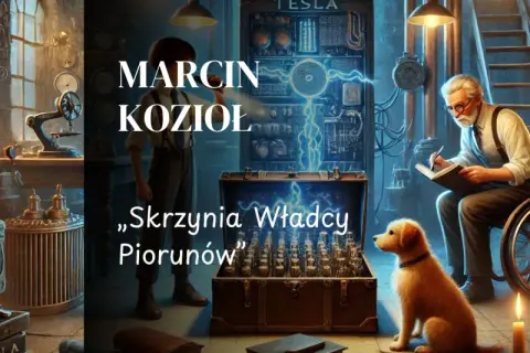 Marcin Kozioł i jego "Skrzynia Władcy Piorunów" - tajemnicze laboratorium pełne wynalazków, starych lamp i psiego towarzysza.