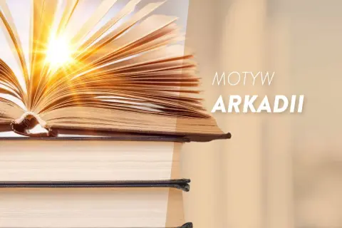 Otwarta księga, z której wydobywa się światło, symbolizuje motyw arkadii i wiedzy.