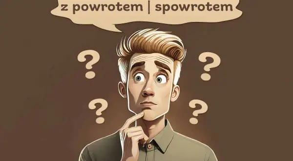 Zastanawiający się mężczyzna otoczony znakami zapytania, myślący, czy wrócić, czy spowrotem.