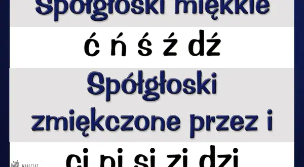 Spółgłoski miękkie: ć, ń, ś, ź, dź. Spółgłoski zmiękczone przez i: ci, ni, si, zi, dzi.