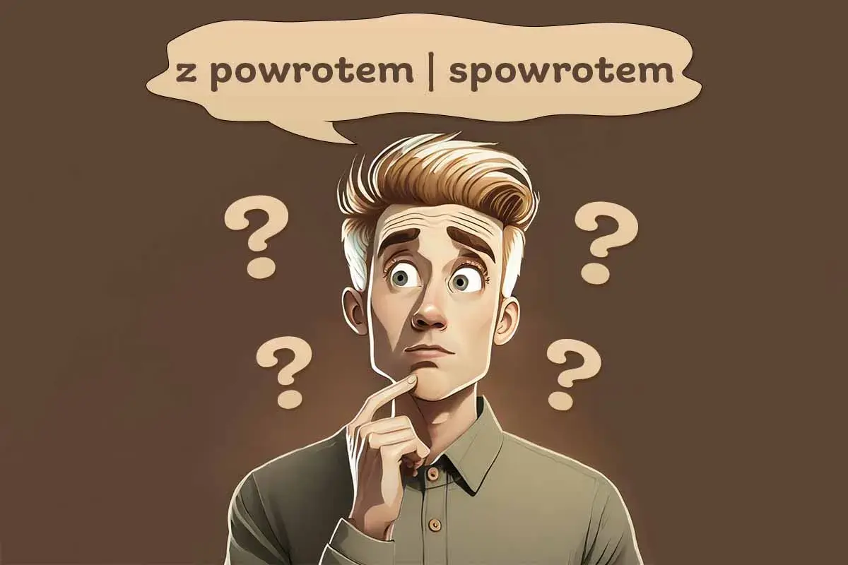 Zastanawiający się mężczyzna otoczony znakami zapytania, myślący, czy wrócić, czy spowrotem.