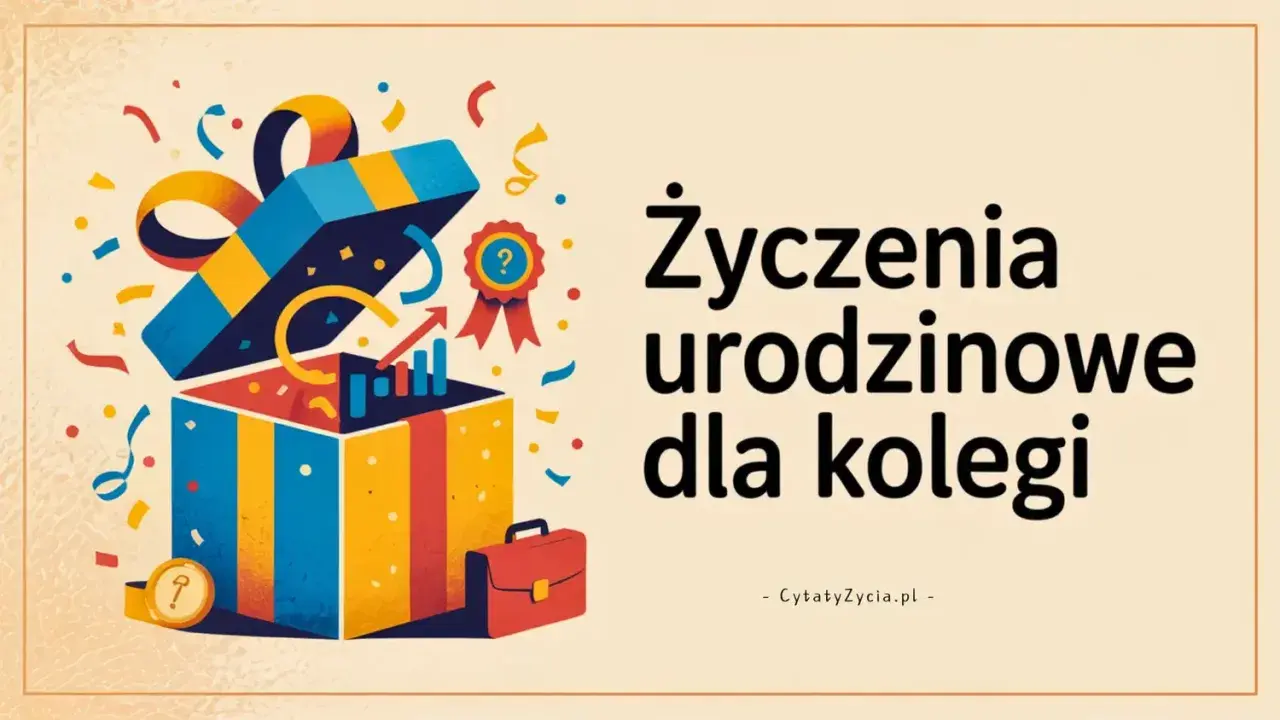 Kolorowy prezent z konfetti i wykresami, idealny na życzenia urodzinowe dla przyjaciela.