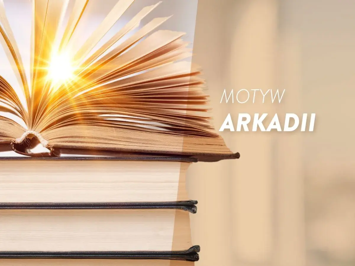 Otwarta księga, z której wydobywa się światło, symbolizuje motyw arkadii i wiedzy.