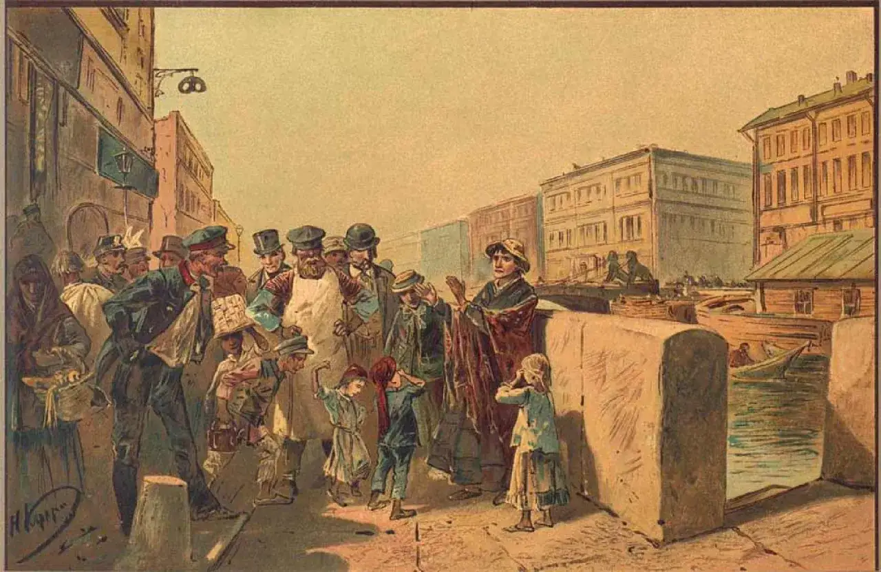Dzieci bawią się w chowanego nad kanałem, a dorośli obserwują. To jakby sny Świdrygajłowa, pełne życia i tajemnic.