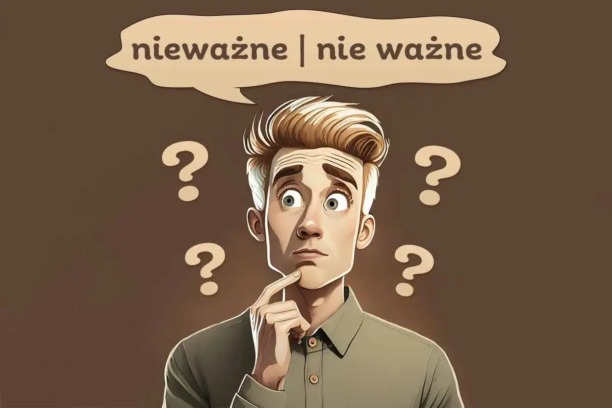 Zamyślony mężczyzna otoczony znakami zapytania, zastanawia się, czy coś jest nieważne.