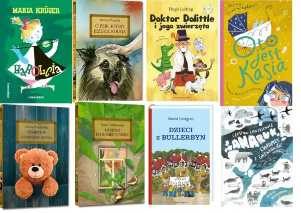 Karolcia, pies z kolejki, Doktor Dolittle, Kasia, Czarny Nosek, drzewo, dzieci z Bullerbyn, Anaruk – streszczenie książek.