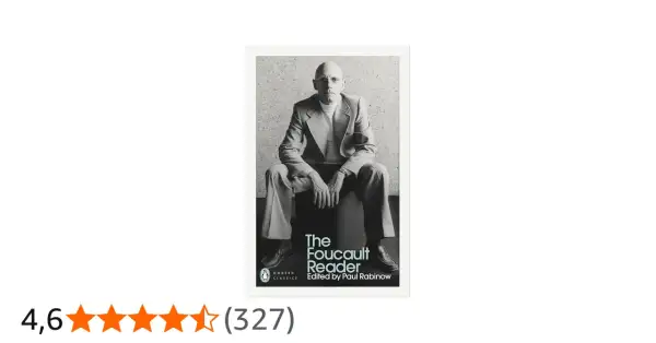 Okładka książki "The Foucault Reader" z portretem autora. Fuko w eleganckim garniturze siedzi na krześle.