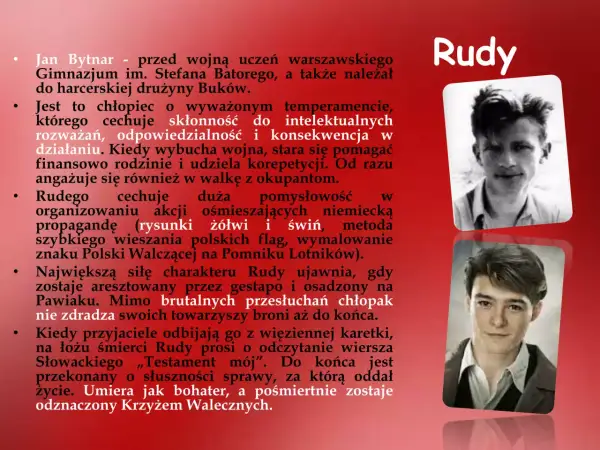 Rudy, bohater "Kamieni na szaniec", młody, odważny, oddany sprawie.