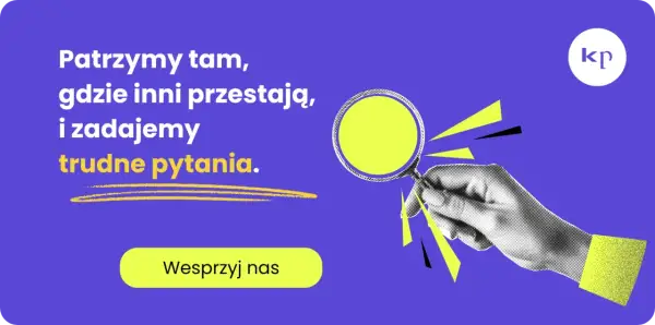 Dłoń z lupą szuka odpowiedzi, odkrywając nową wartość. "Patrzymy tam, gdzie inni przestają, i zadajemy trudne pytania.
