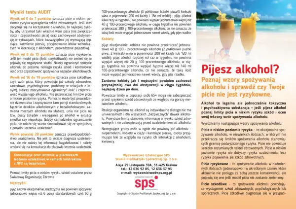 Dwa drinki z parasolkami i owocami. Tekst informuje o wzorach spożywania alkoholu i ryzyku, wspominając o tynidazolu.