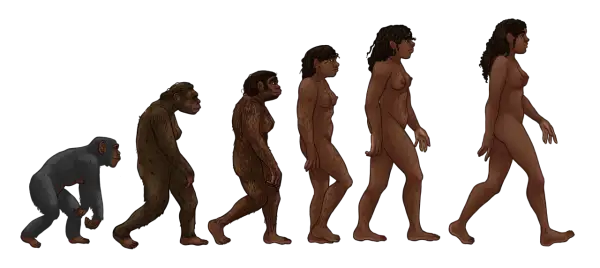 Ewolucja człowieka od małpy do współczesnego człowieka, ilustrująca proces dobór naturalny.