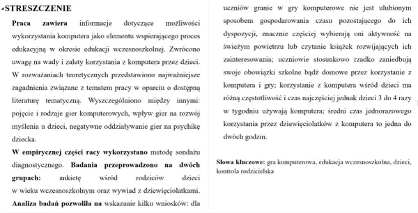 Streszczenie lektury o wpływie gier komputerowych na dzieci w wieku wczesnoszkolnym. Badania ankietowe i wywiady z rodzicami i dziećmi.