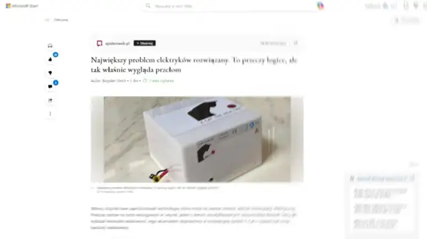 Białe pudełko z czarnymi naklejkami, jakby z logo kota, z kablami. Artykuł o przełomie w elektryce.