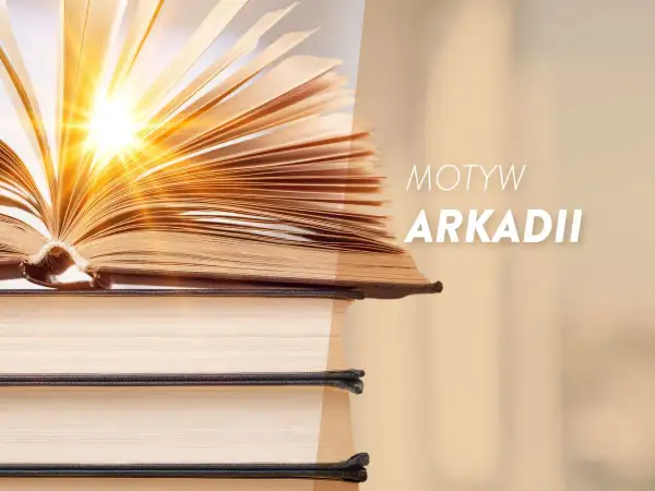 Otwarta księga, z której wydobywa się światło, symbolizuje motyw arkadii i wiedzy.